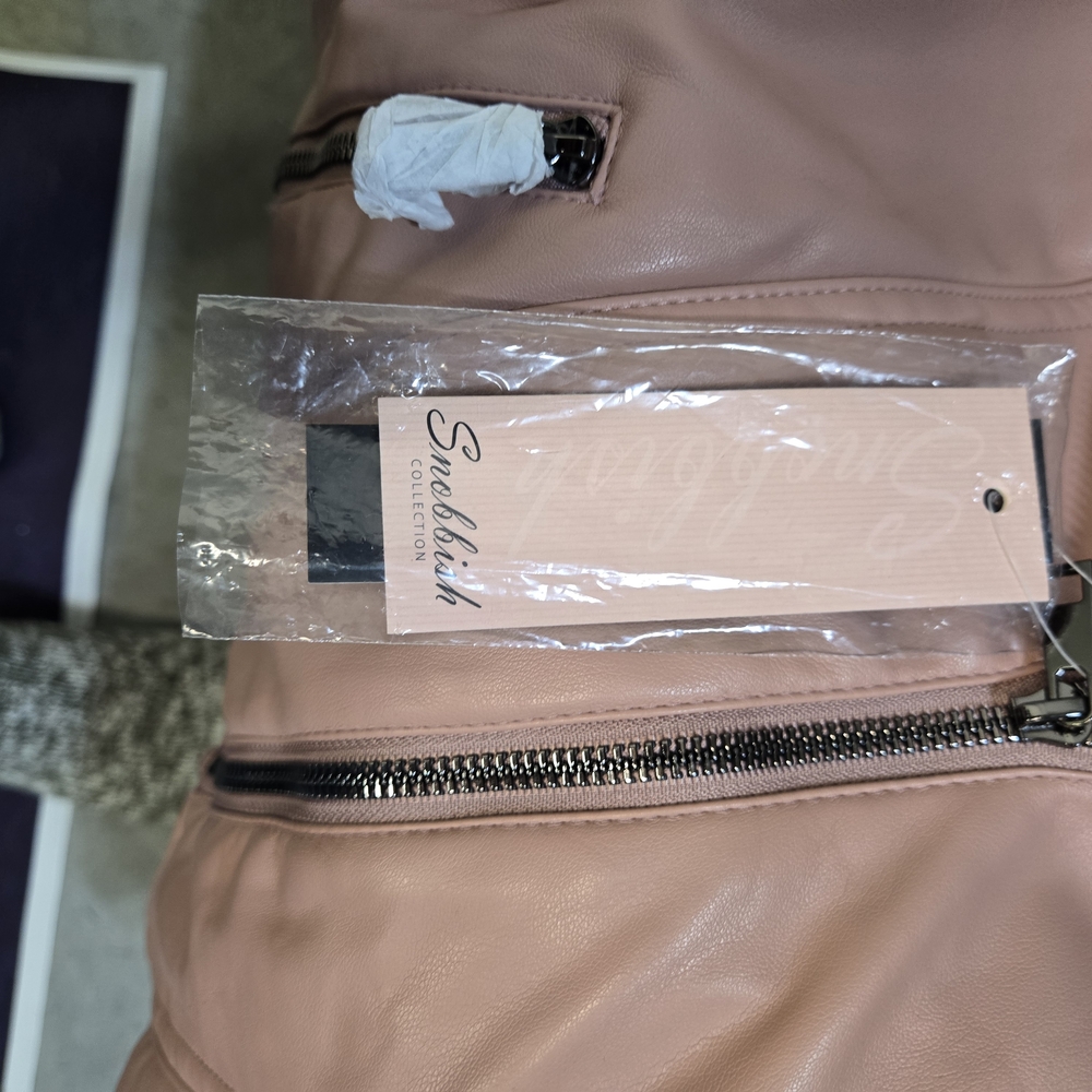 Snobbish Junior Size M Faux Leather Pink Hooded Zip Up Jacket NWT - Picture 5 of 12